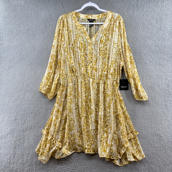 Simply Vera Vera Wang Yellow Abstract Ruffle Hem Dress XXL NWT - Picture 3 of 11